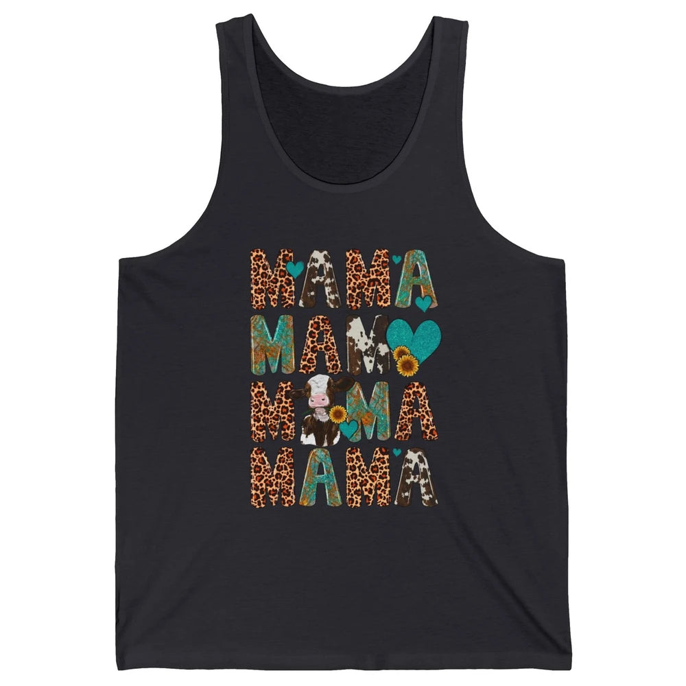 Leopard Sunflower Heifer Cow Mama Western Country Cattle Mom Unisex Jersey Tank