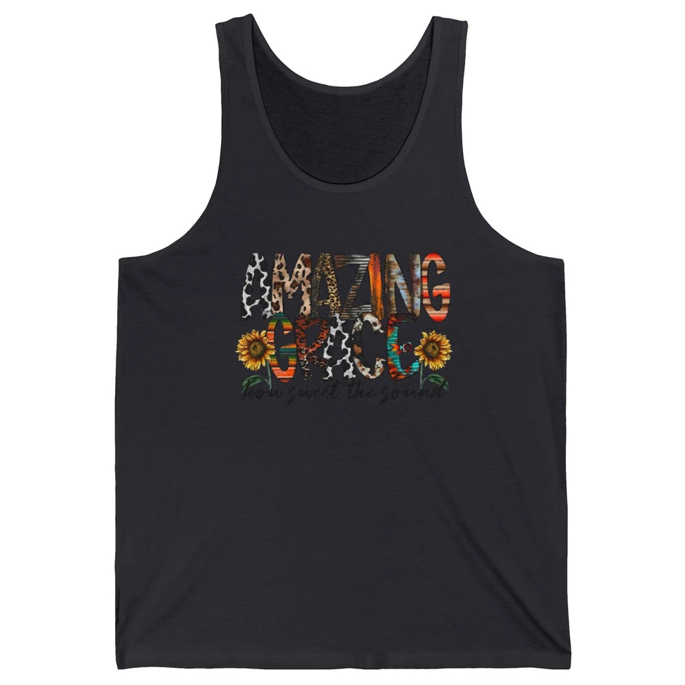 Leopard Amazing Grace How Sweet The Sound Christian Western Unisex Jersey Tank