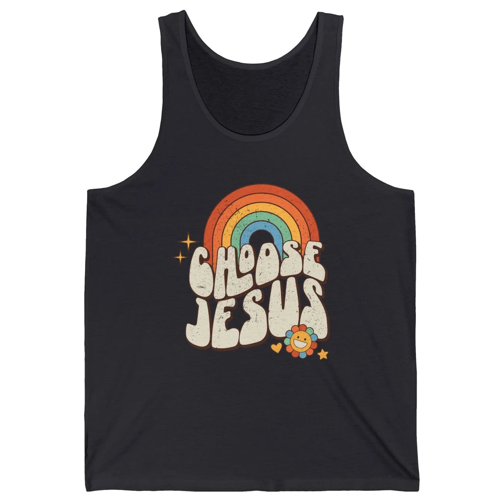 Retro Rainbow Groovy Choose Jesus Christian Religious Unisex Jersey Tank