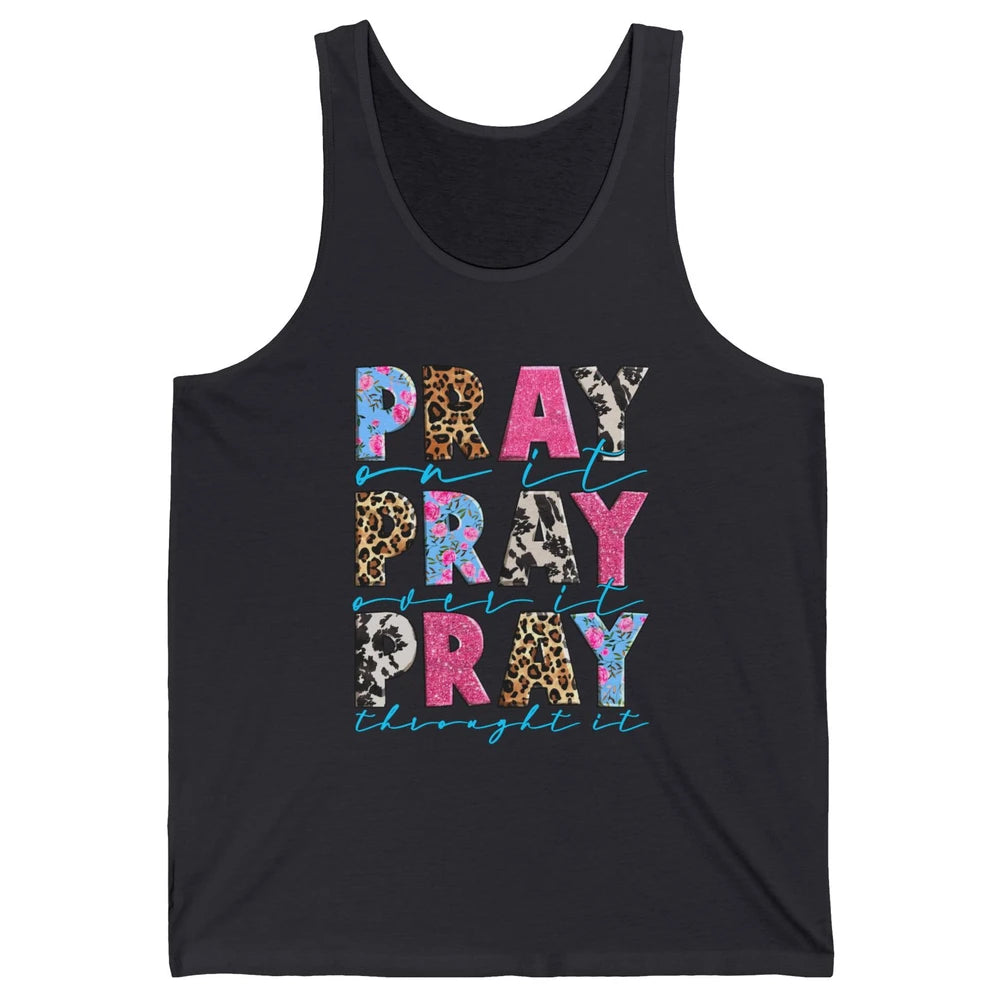 Floral Jesus Cross Pray On It Over It Christian Religious Unisex Jersey Tank