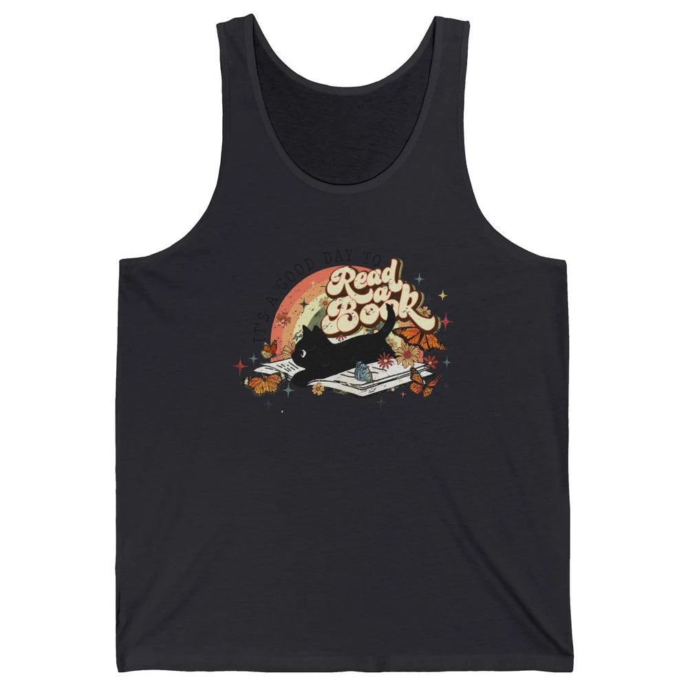 Retro Vintage Black Cat Its A Good Day To Read A Book Reader Unisex Jersey Tank
