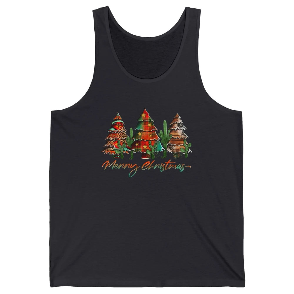 Merry Christmas Tree Western Christmas Desert Cactus Leopard Unisex Jersey Tank