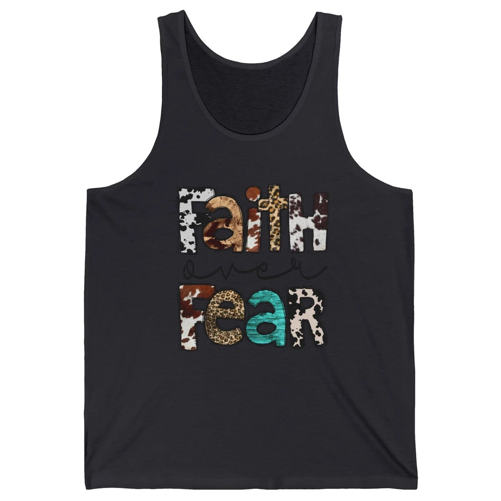 Leopard Faith Over Fear Cowboy Western Country Christian Unisex Jersey Tank