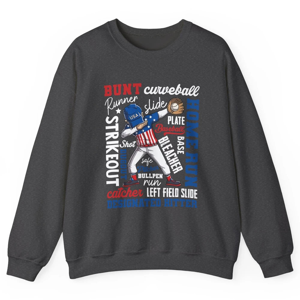 Baseball Dabbing 4th of July US Patriotic Baseball Players Unisex Crewneck Sweatshirt