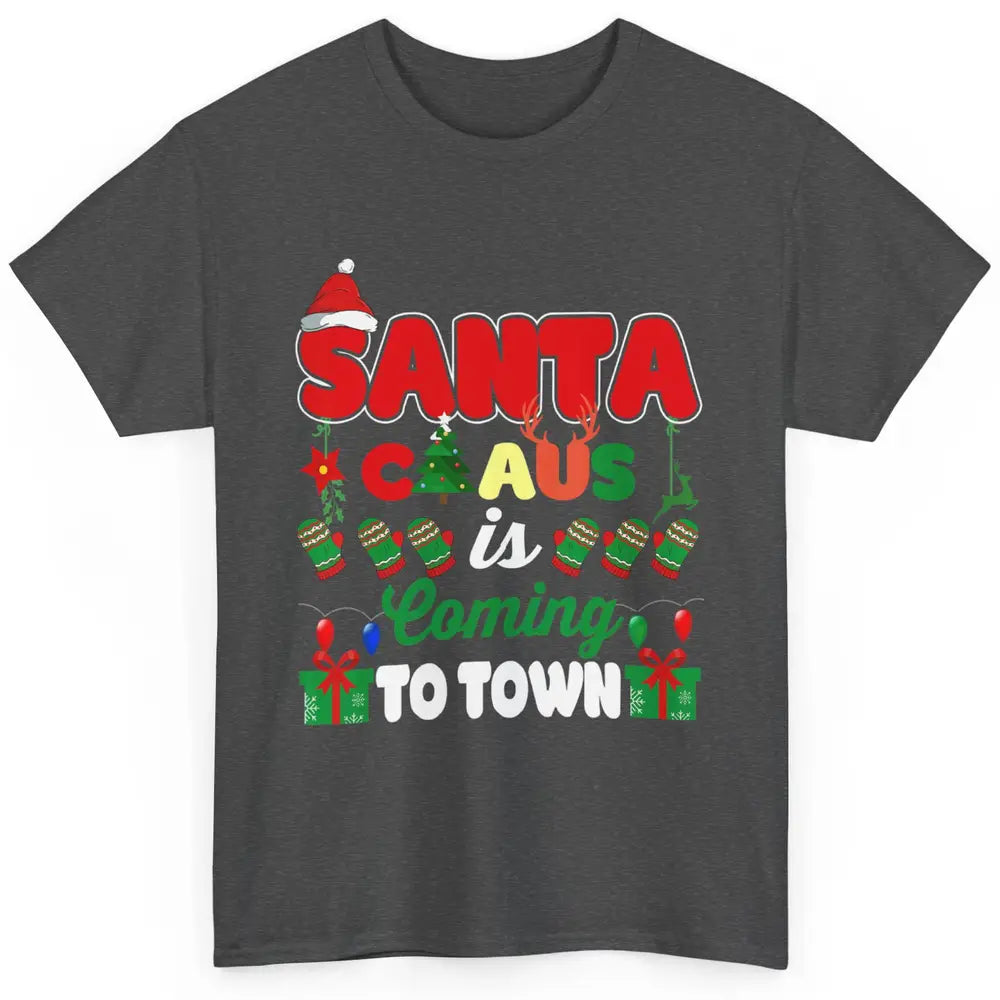 Merry Christmas Santa Claus Coming To Town Retro Xmas Lights Classic Unisex T-Shirt