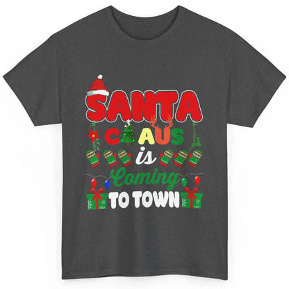 Merry Christmas Santa Claus Coming To Town Retro Xmas Lights Classic Unisex T-Shirt