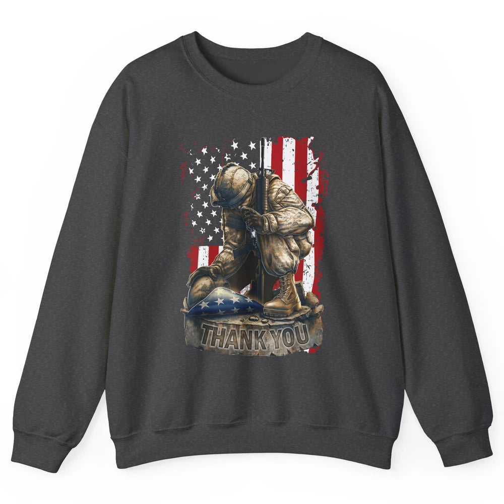 Vintage US Flag Veteran Thank You Military Boot Memorial Day Unisex Crewneck Sweatshirt
