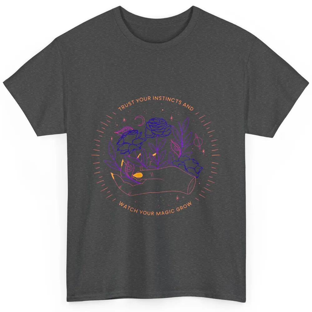 Watch Magic Grow Mystical Moon Witchy Hand Floral Rose Goth Classic Unisex T-Shirt