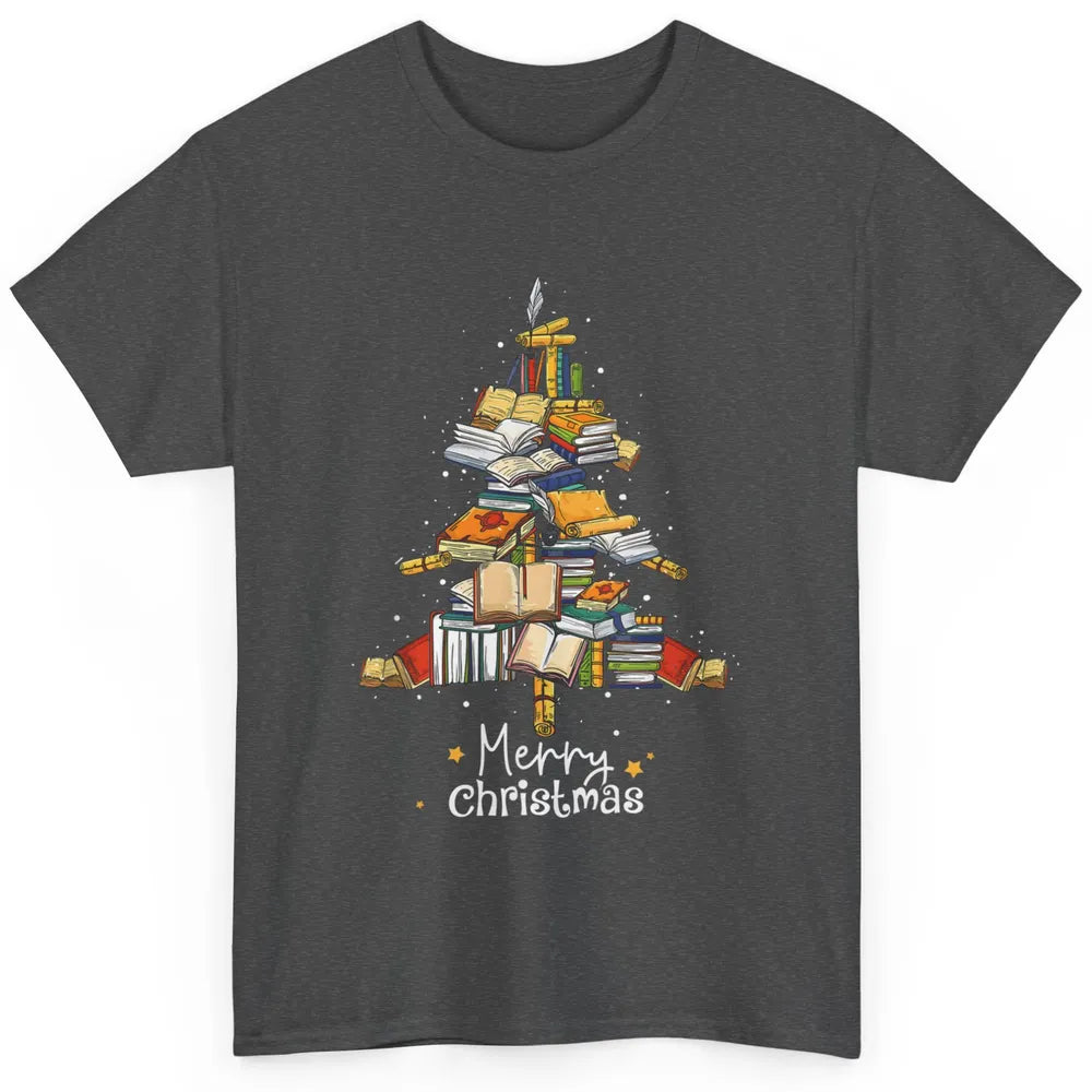 Merry Christmas Tree Reading Books Librarian Xmas Lighting Classic Unisex T-Shirt