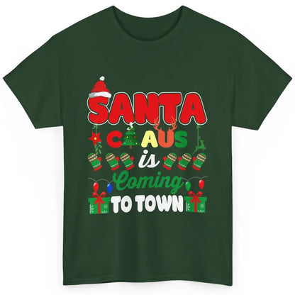 Merry Christmas Santa Claus Coming To Town Retro Xmas Lights Classic Unisex T-Shirt