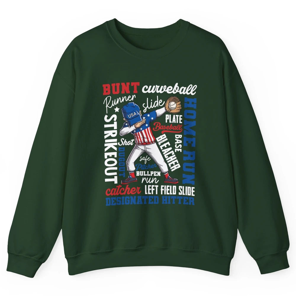 Baseball Dabbing 4th of July US Patriotic Baseball Players Unisex Crewneck Sweatshirt