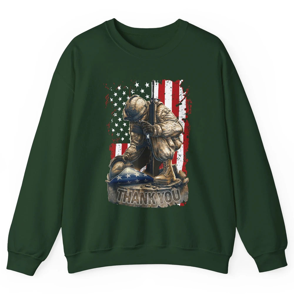 Vintage US Flag Veteran Thank You Military Boot Memorial Day Unisex Crewneck Sweatshirt
