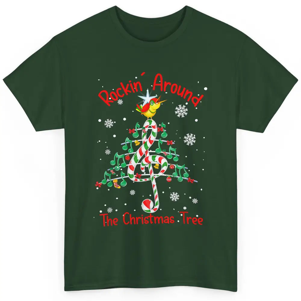 Rockin' Around The Christmas Tree Xmas Music Note Snow Retro Classic Unisex T-Shirt