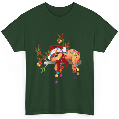 Merry Christmas Santa Claus Hat Sloth Reindeer Xmas Lights Classic Unisex T-Shirt