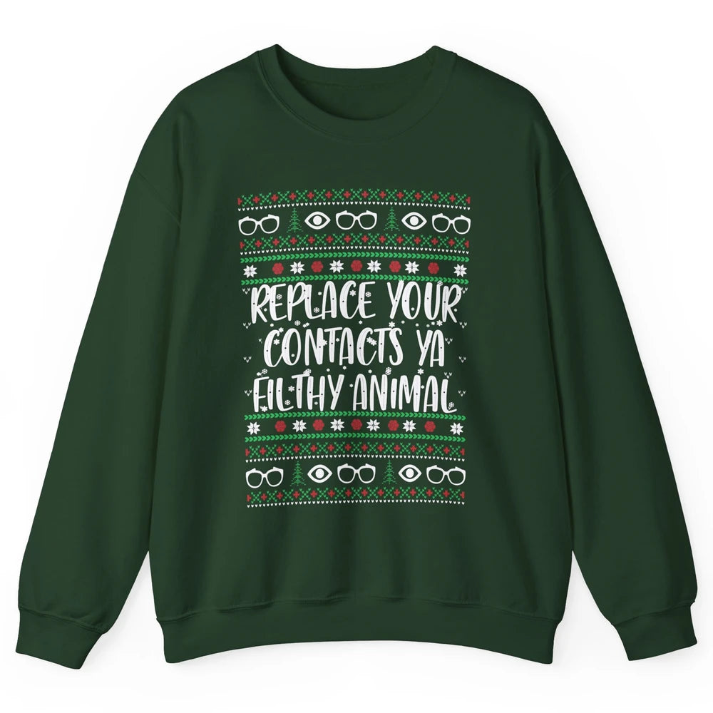 Optometry Christmas Tree Eyeglasses Replace Ya Contacts Ugly Unisex Crewneck Sweatshirt