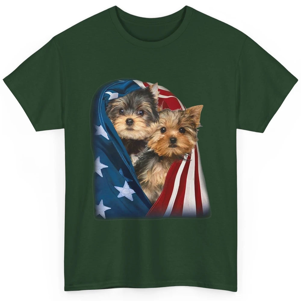 Yorkshire Terrier US Flag July 4th Patriotic Yorkie Puppies Classic Unisex T-Shirt