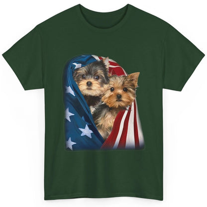 Yorkshire Terrier US Flag July 4th Patriotic Yorkie Puppies Classic Unisex T-Shirt