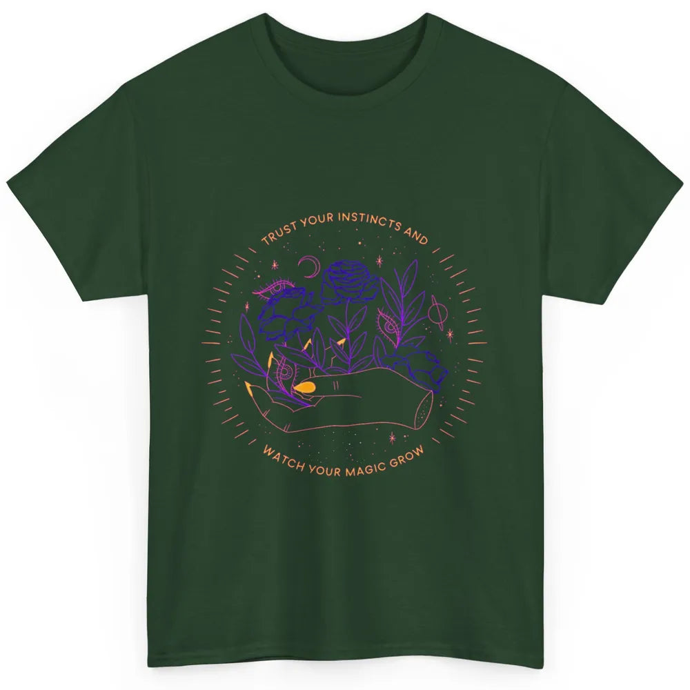 Watch Magic Grow Mystical Moon Witchy Hand Floral Rose Goth Classic Unisex T-Shirt