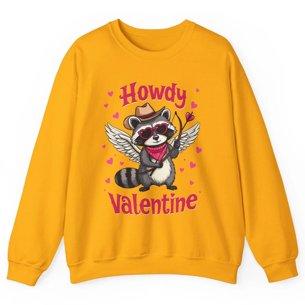 Howdy Valentine Cowboy Hat Cupid Raccoon Funny Opossum Love Heart Cute Western Possum Rodeo Unisex Crewneck Sweatshirt