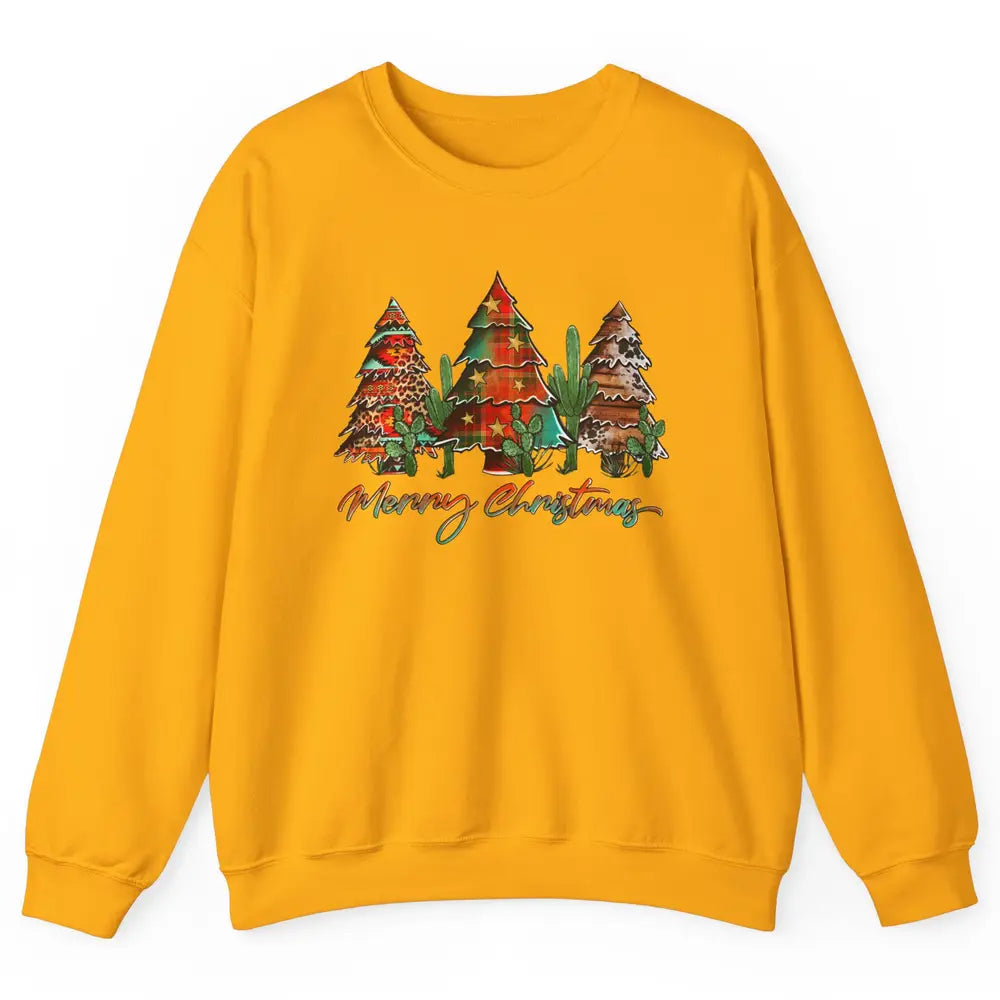 Merry Christmas Tree Western Christmas Desert Cactus Leopard Unisex Crewneck Sweatshirt