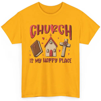 Retro Christmas Church Is My Happy Place Christian Hand Draw Classic Unisex T-Shirt