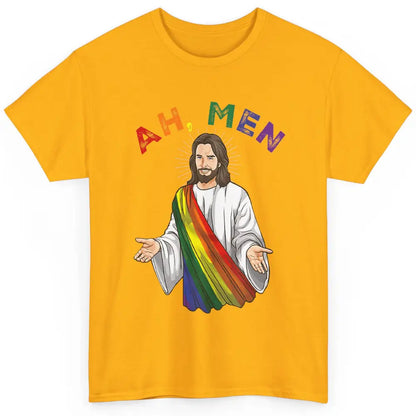 Ah Men LGBT Gay Pride Jesus Christian God Rainbow Flag Love Classic Unisex T-Shirt