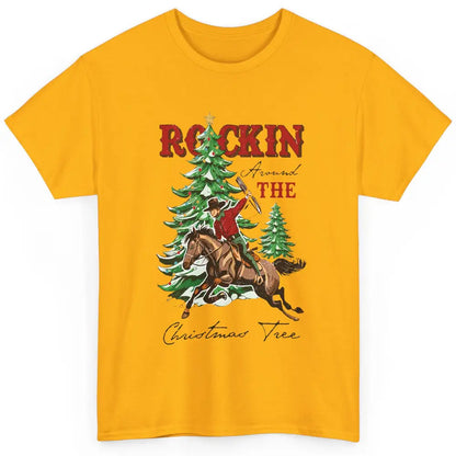 Retro Horsing Cowboy Rocking Around Christmas Tree Western Classic Unisex T-Shirt