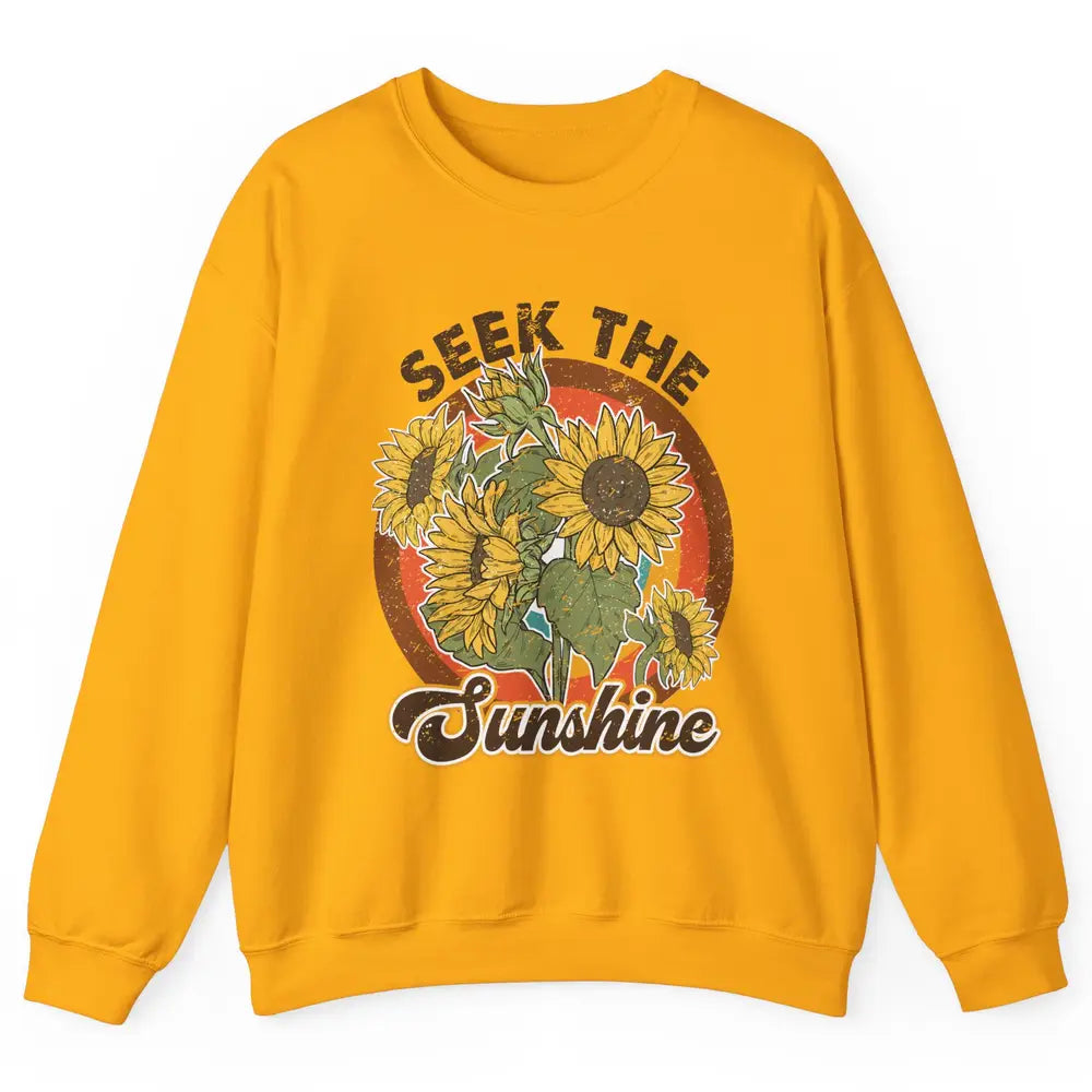 Retro Rainbow Sunflower Seek The Sunshine Peace Hippie Girl Unisex Crewneck Sweatshirt