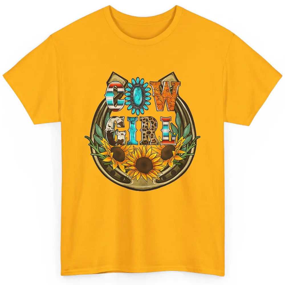 Western Country Sunflowers Retro Cowhide Serape Horseshoe Classic Unisex T-Shirt