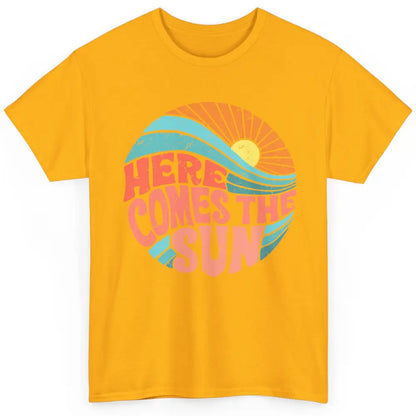 Retro Rainbow Sunrise Here Comes The Sun Hippie Girl Classic Unisex T-Shirt