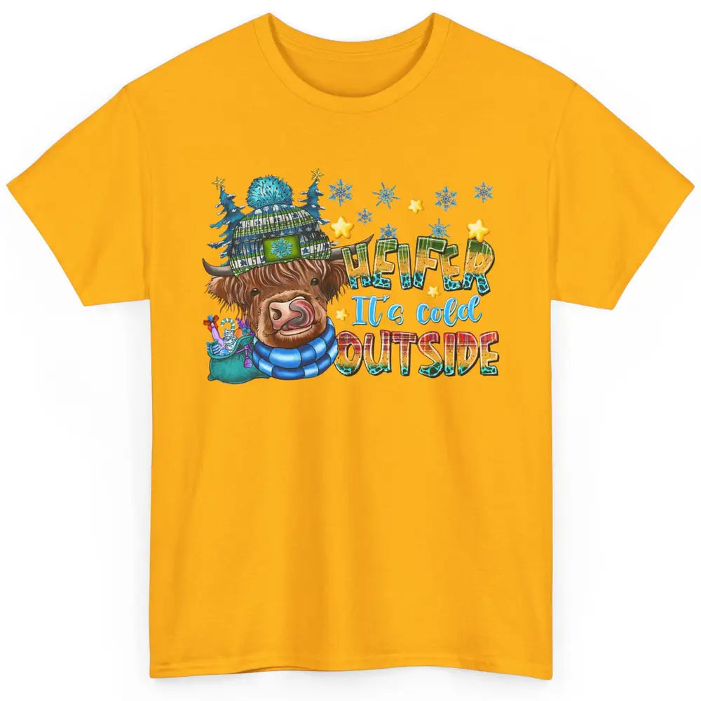 Retro Christmas Highland Cow Heifer It's Cold Outside Winter Classic Unisex T-Shirt