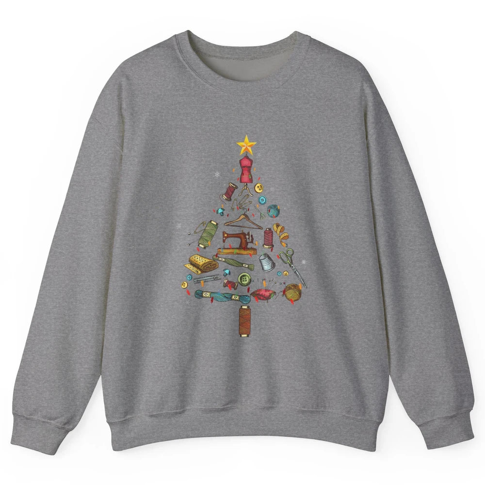 Merry Christmas Sewing Yarn Quilting Xmas Tree Sew Machine Unisex Crewneck Sweatshirt