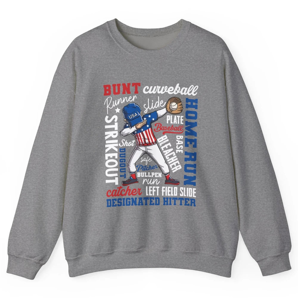 Baseball Dabbing 4th of July US Patriotic Baseball Players Unisex Crewneck Sweatshirt