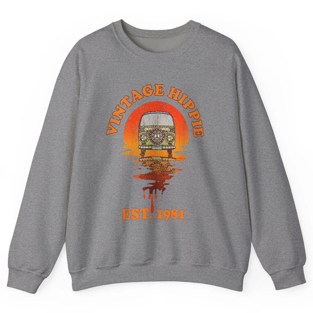 Vintage Hippie 1981 40th Birthday Hippie Van Peace Lovers Unisex Crewneck Sweatshirt