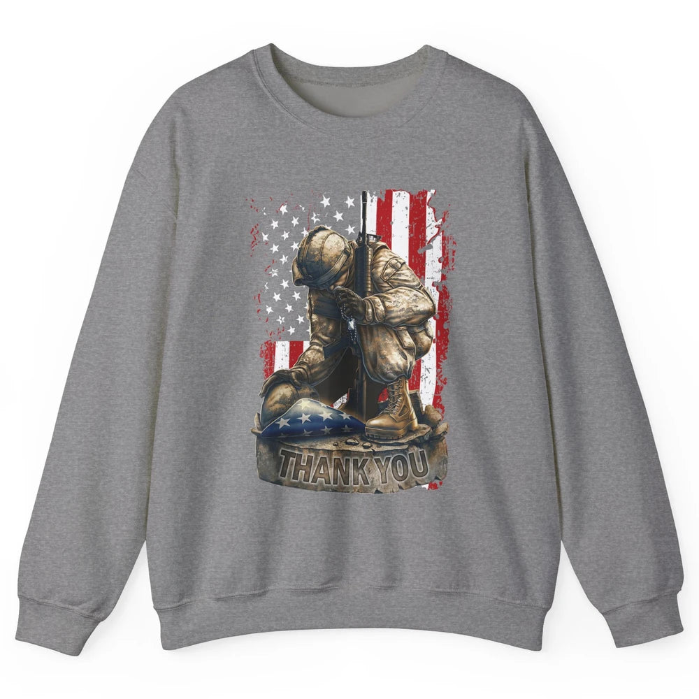 Vintage US Flag Veteran Thank You Military Boot Memorial Day Unisex Crewneck Sweatshirt