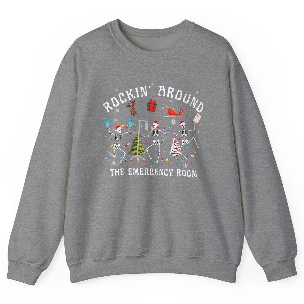 Merry Christmas Rocking Around Emergency Room Skeleton Nurse Unisex Crewneck Sweatshirt