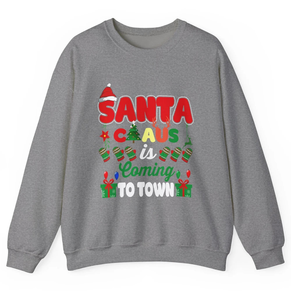 Merry Christmas Santa Claus Coming To Town Retro Xmas Lights Unisex Crewneck Sweatshirt