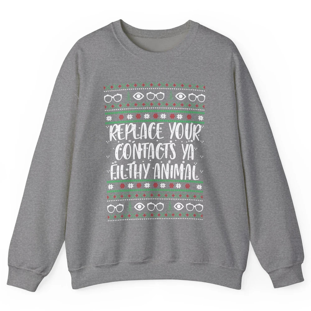 Optometry Christmas Tree Eyeglasses Replace Ya Contacts Ugly Unisex Crewneck Sweatshirt