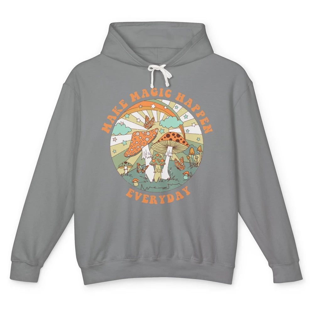 Retro Groovy Make Magic Happen Mushroom Hippie Botanical Unisex Lightweight Hoodie