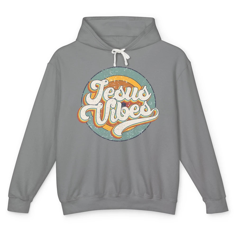 Retro Rainbow Jesus Vibes Bible Verse Christian Religious Unisex Lightweight Hoodie