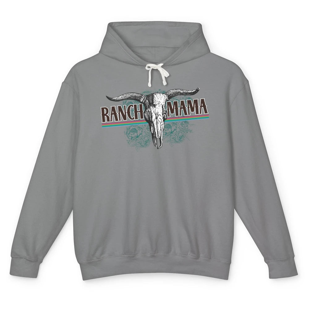 Retro Ranch Mama Highland Cow Skull Western Country Cowboy Unisex Lightweight Hoodie