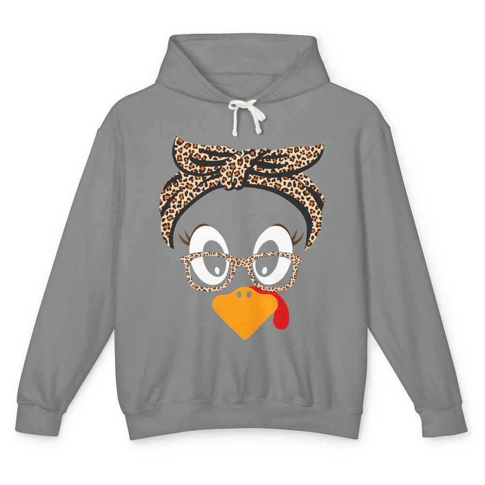 Cute Turkey Mom Leopard Glasses Thanksgiving Fall Turkey Day Unisex Lightweight Hoodie