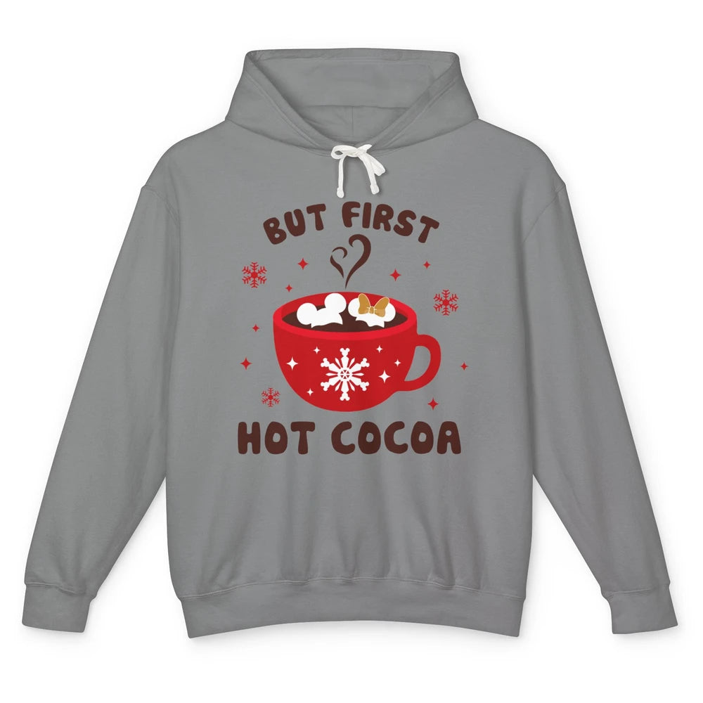 Christmas Coffee But First Hot Cocoa Family Christmas Winter Unisex Lightweight Hoodie