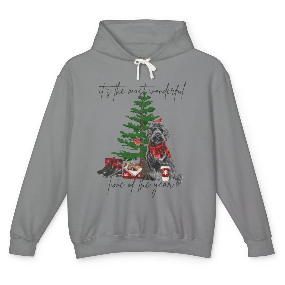 Black Golden Labradoodle Christmas Tree Most Wonderful Time Unisex Lightweight Hoodie