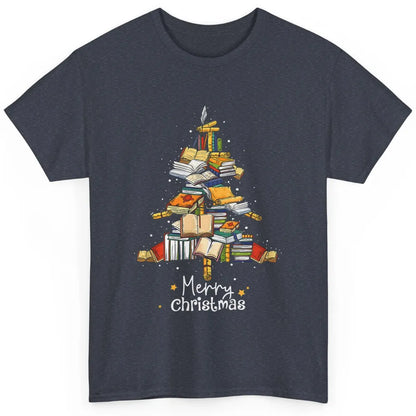 Merry Christmas Tree Reading Books Librarian Xmas Lighting Classic Unisex T-Shirt