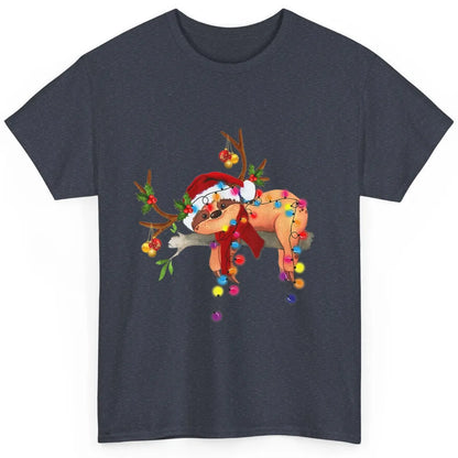 Merry Christmas Santa Claus Hat Sloth Reindeer Xmas Lights Classic Unisex T-Shirt
