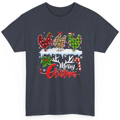 Merry Christmas Three Chickens Buffalo Leopard Red Plaid Hen Classic Unisex T-Shirt