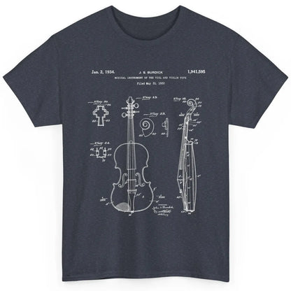 Vintage Patent Drawing Print Violin Player Retro Violinist Classic Unisex T-Shirt