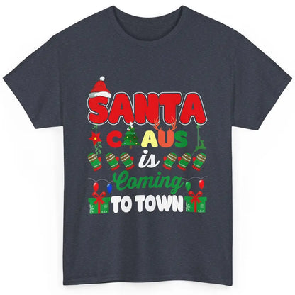 Merry Christmas Santa Claus Coming To Town Retro Xmas Lights Classic Unisex T-Shirt