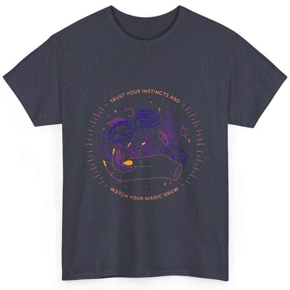 Watch Magic Grow Mystical Moon Witchy Hand Floral Rose Goth Classic Unisex T-Shirt